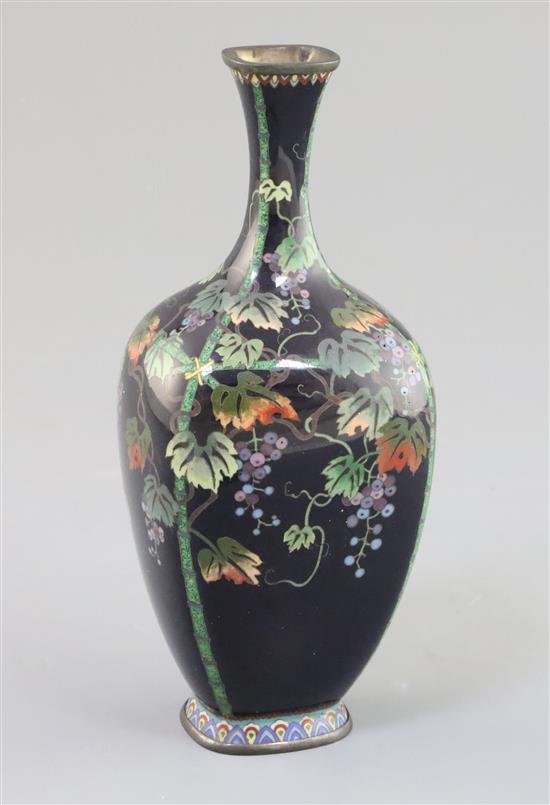 A Japanese silver wire cloisonne enamel vase, Meiji period, H. 15.5cm